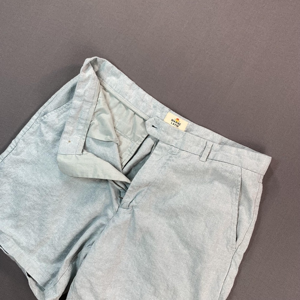 Marine Layer Shorts Mens 33 Blue Linen Cotton Chino Lightweight Summer Casual